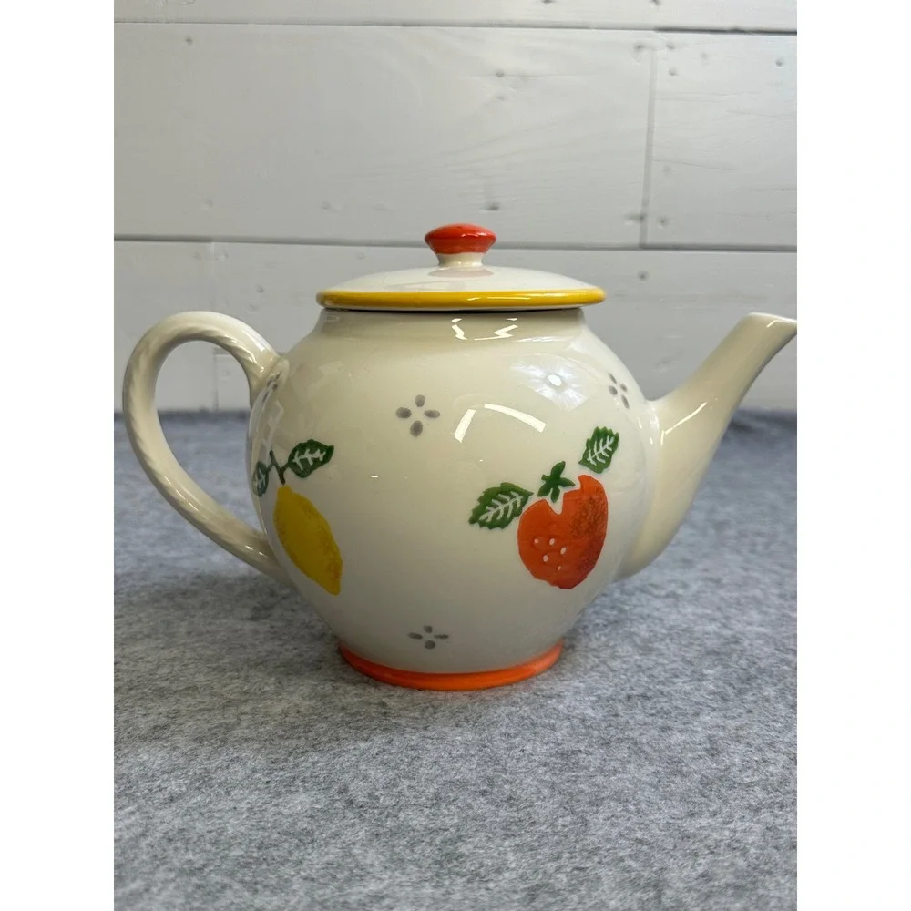 Laura Ashley Summer Fruits Teapot Vintage 1997 Hand Decorated England Ceramic